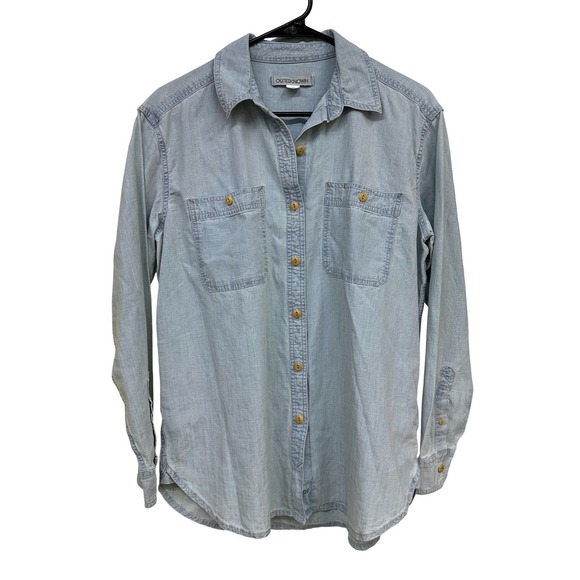 Outerknown Tops - Outerknown Womens Light Wash Blue Chambray Button Down Shirt Small S P